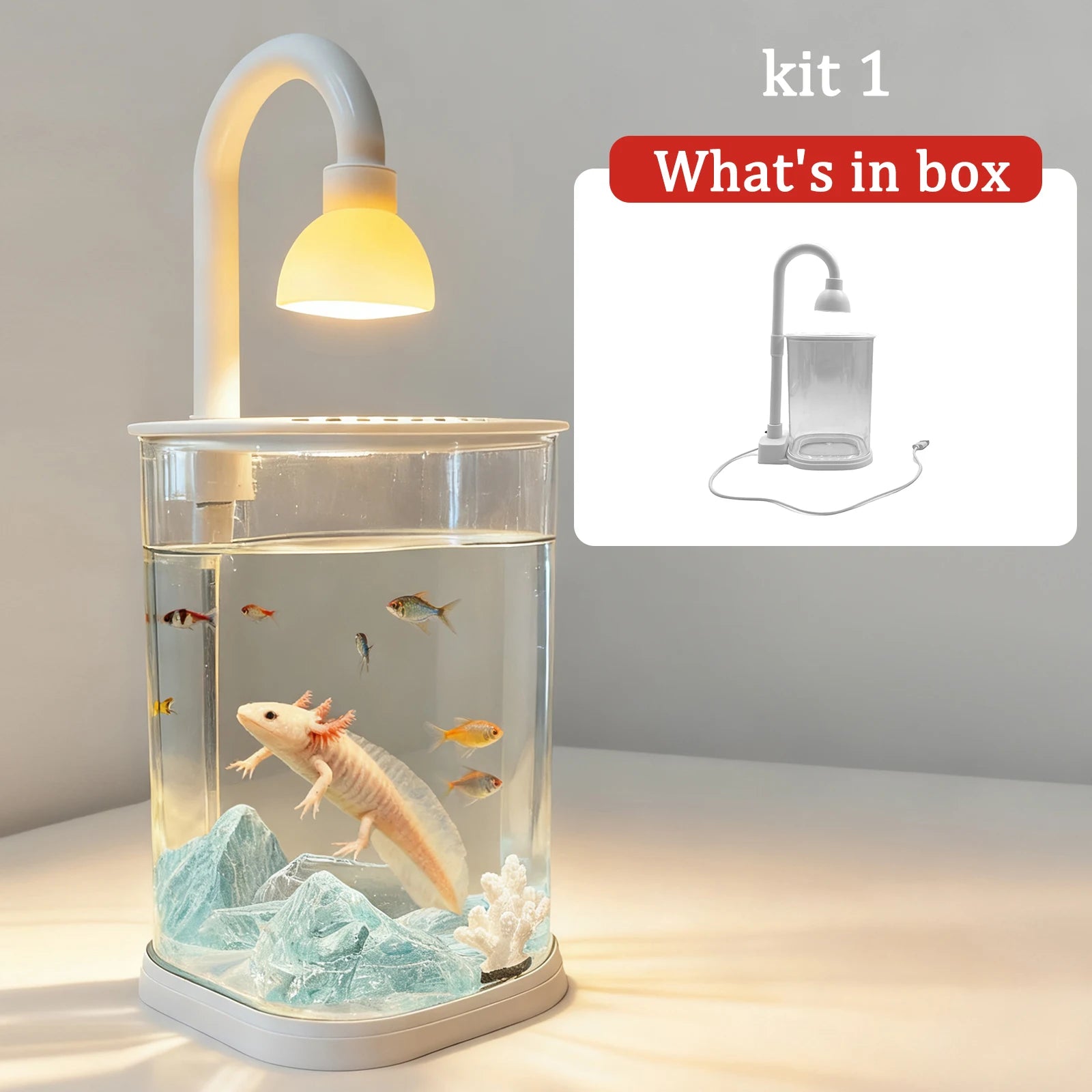 Starter Kit Small Fish Tank Axolotl Tank Tabletop Turtle Tank Goldfish Tank With Light Party Chirstmas Gift Idea For Kids