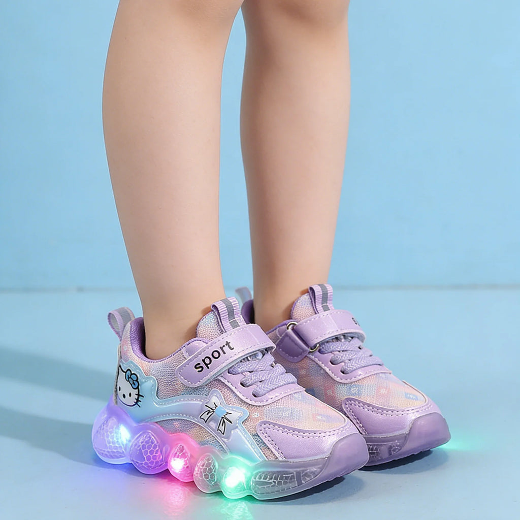 Kids'Casual Shoes Led Light Sneakers Cartoon PU Leather Spring Outdoor For Breathable Anti-slip Sneakers Pink Purple Size 21-30