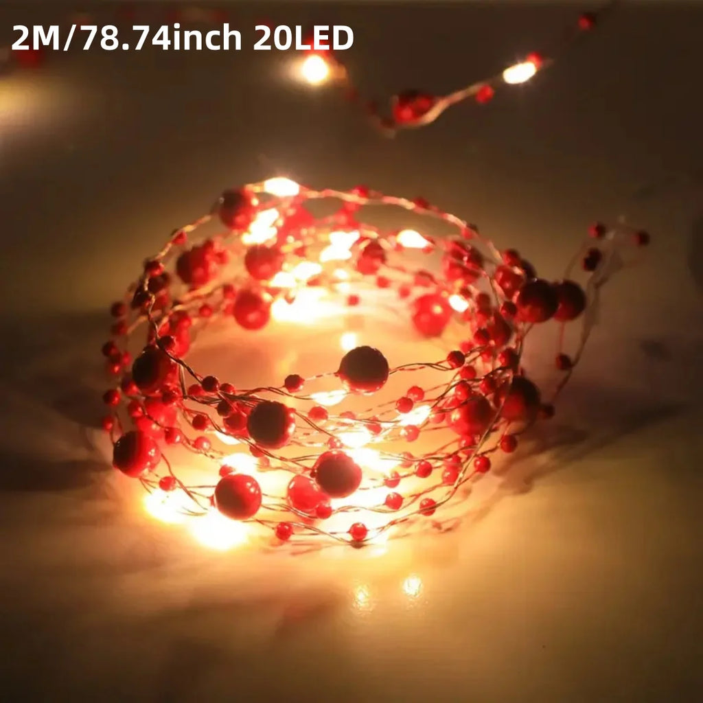 1pc 20/50 LED Red/White Pearl String Lights Pearlized Copper Wire Fairy Lamp Battery Powered For Home Wedding Festival Decor