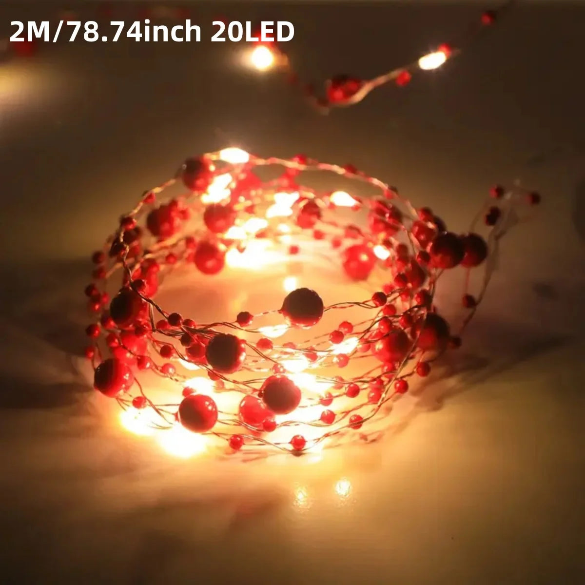 1pc 20/50 LED Red/White Pearl String Lights Pearlized Copper Wire Fairy Lamp Battery Powered For Home Wedding Festival Decor