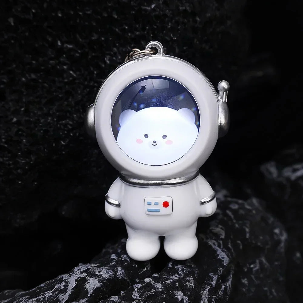 Creative Cartoon Lovely Spaceman Light Glowing Keychain Light Luminous Cute Bear Kawaii Cat Space Astronaut Key Ring Bag Hanging