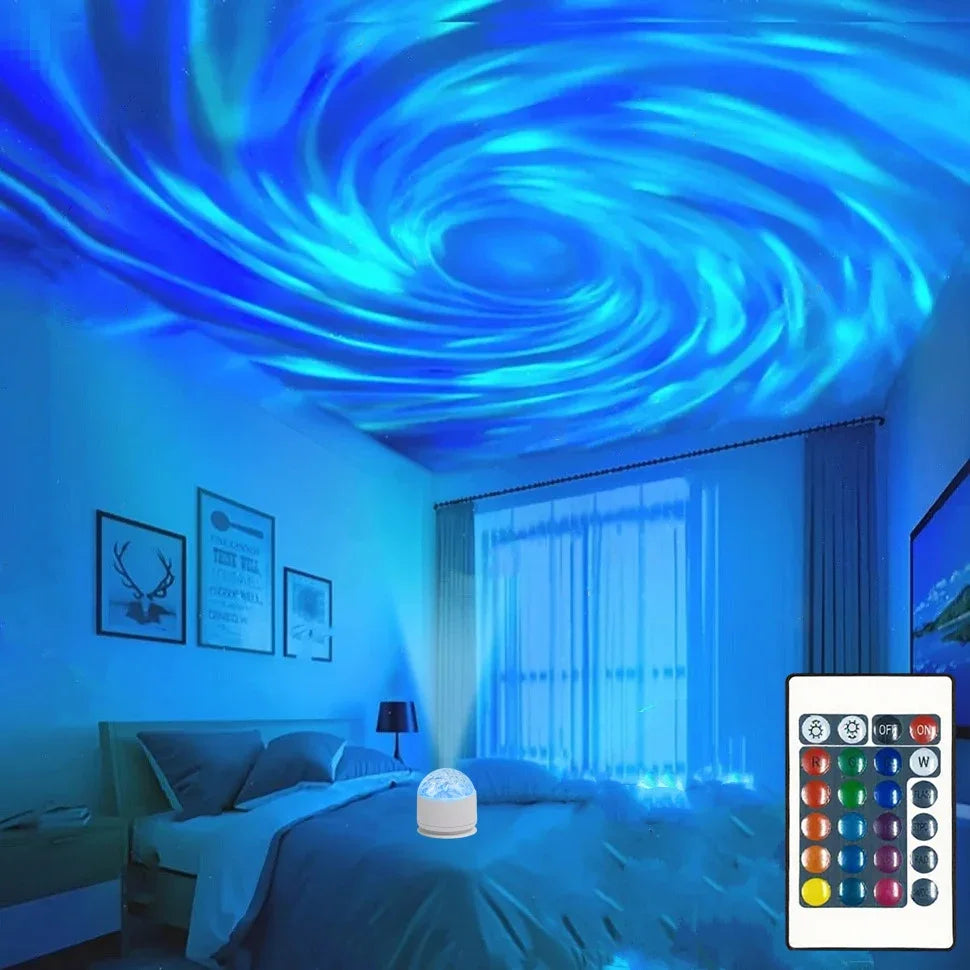 Aurora Borealis Starry Sky Rotating Projector with Remote Control LED Galaxy Night Light 16 Color-Changing Light Effects USBPlug