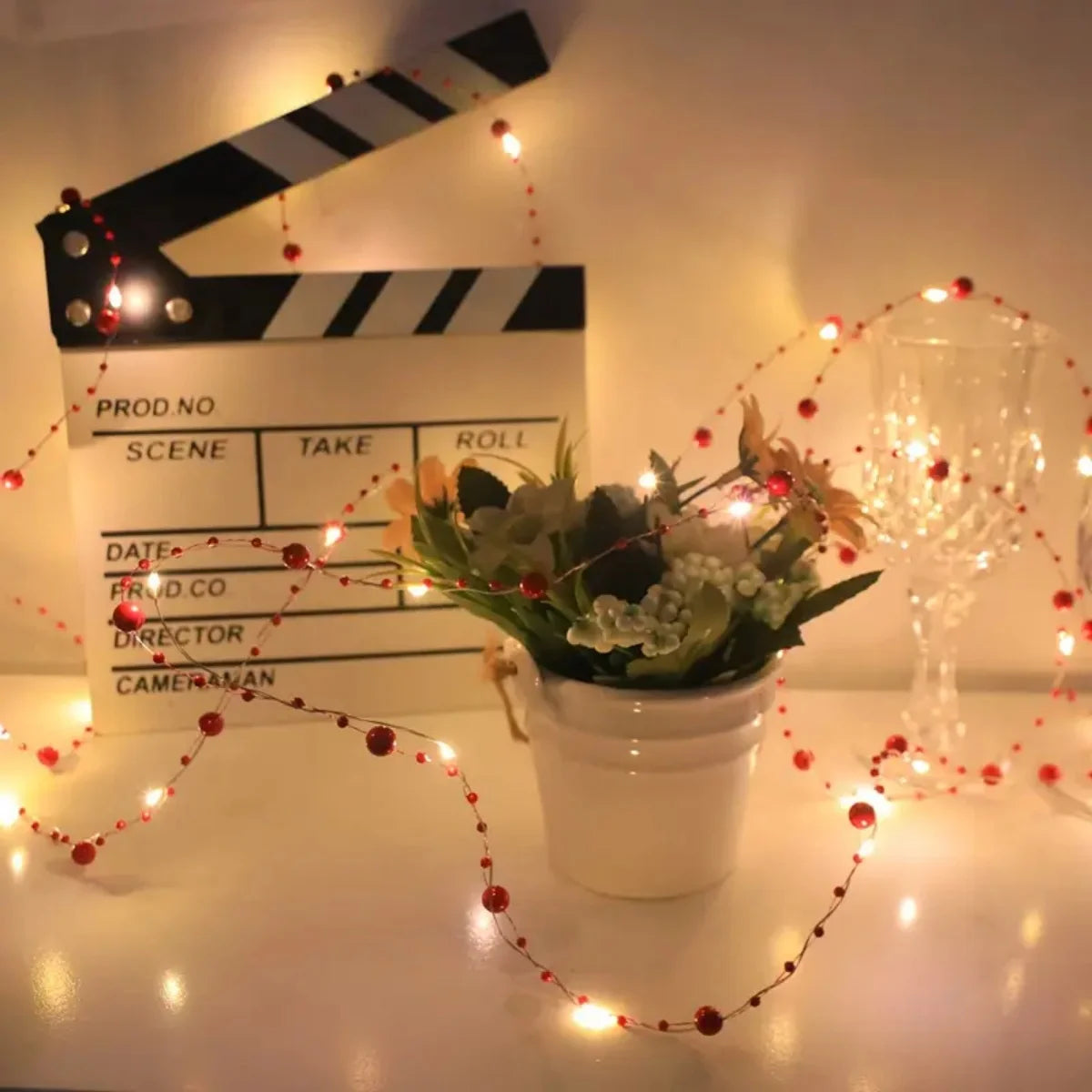 1pc 20/50 LED Red/White Pearl String Lights Pearlized Copper Wire Fairy Lamp Battery Powered For Home Wedding Festival Decor