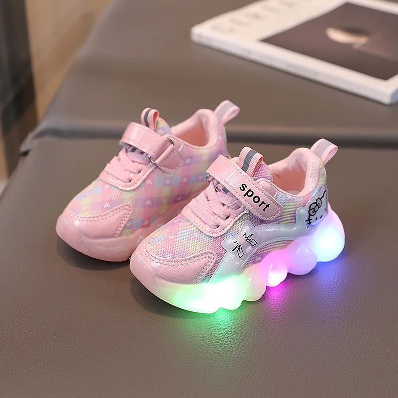 Kids'Casual Shoes Led Light Sneakers Cartoon PU Leather Spring Outdoor For Breathable Anti-slip Sneakers Pink Purple Size 21-30
