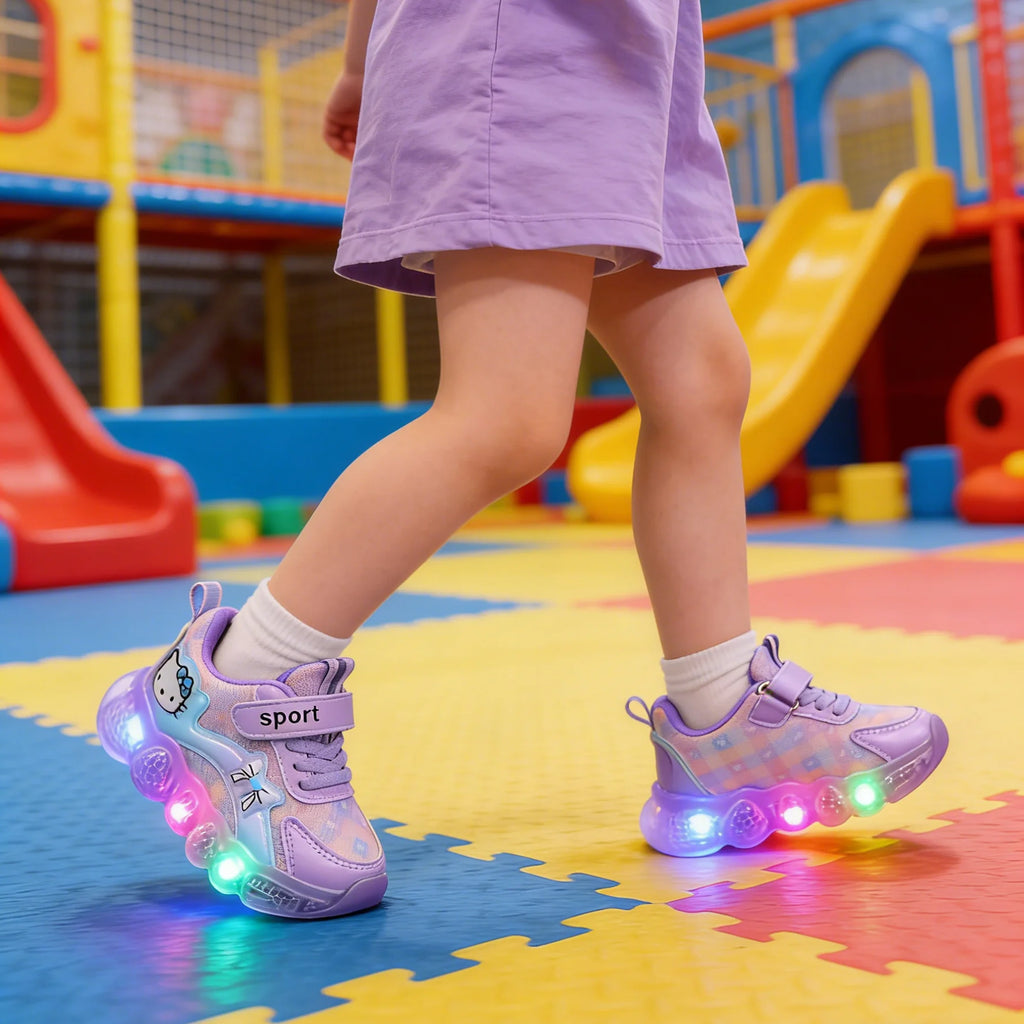 Kids'Casual Shoes Led Light Sneakers Cartoon PU Leather Spring Outdoor For Breathable Anti-slip Sneakers Pink Purple Size 21-30