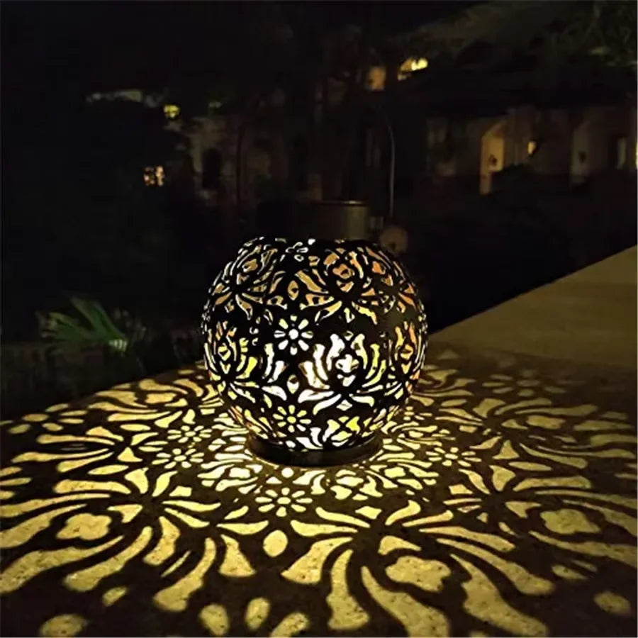 HOMEFISH Outdoor Solar Iron Art Hanging Light Hollow LED Waterproof Landscape Projection Lamp for Garden Decor
