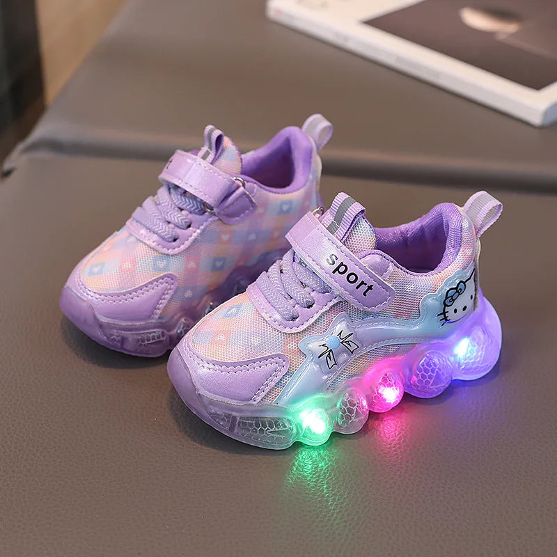 Kids'Casual Shoes Led Light Sneakers Cartoon PU Leather Spring Outdoor For Breathable Anti-slip Sneakers Pink Purple Size 21-30