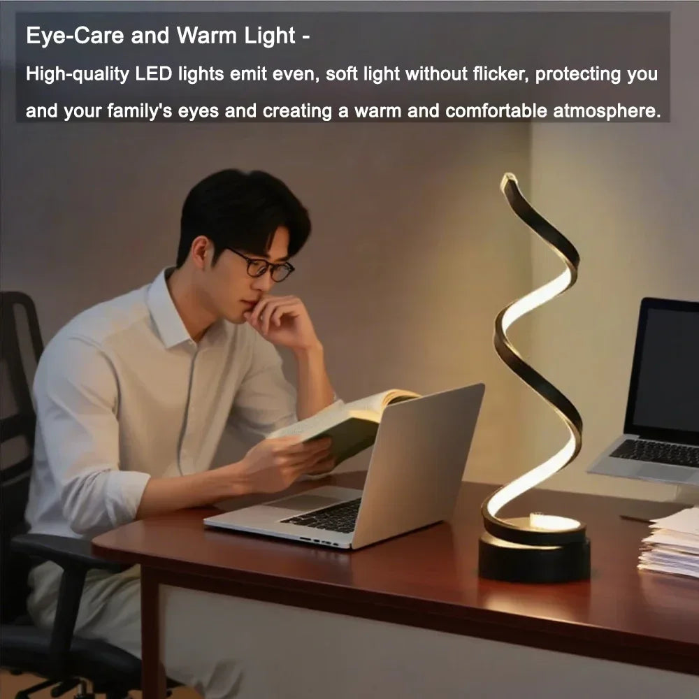LED spiral dimmable table lamp suitable for living room bedroom study adjustable brightness bedside lamp for office and home use
