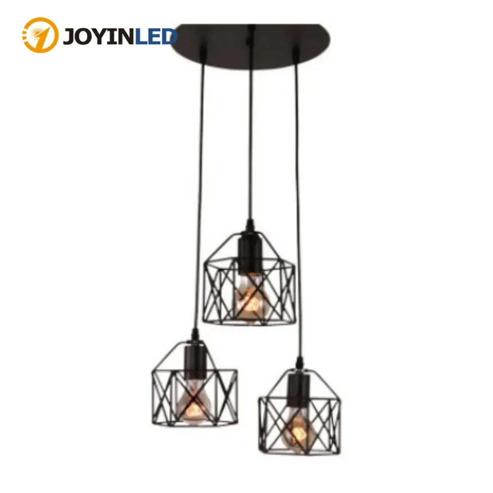 JOYINLED Retro Vintage Mid Century Home Black Rustic Led Chandelier Lamp Round Indoor Hanging Ceiling Light Pedant Light Fixture
