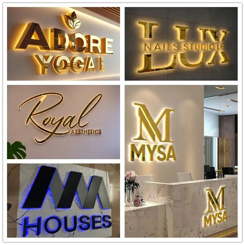Custom 3D Backlit  Business Sign LED Metal Sign Indoor Outdoor Letters For Shop Cafe Channel Custom Beauty Salon Sign