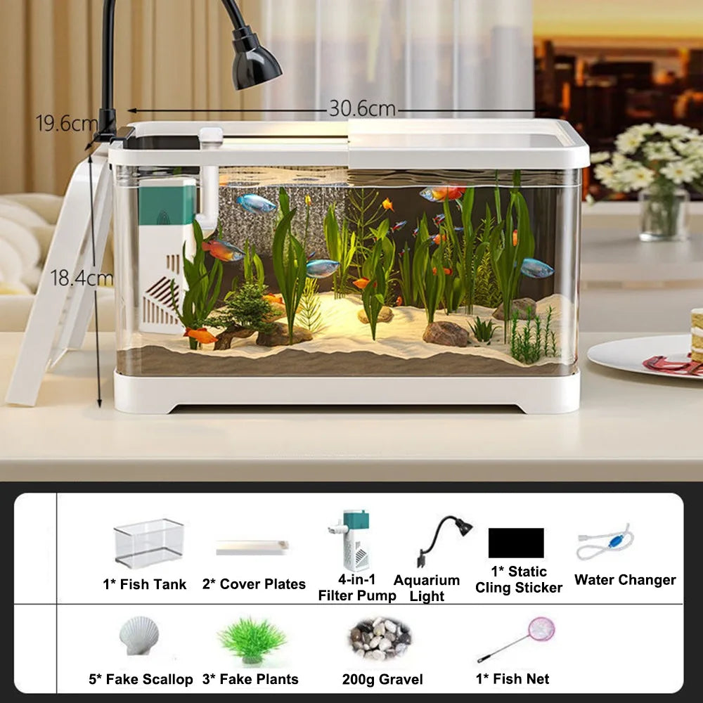 New Clear 360 Aquarium with LED Lighting Power Filter Fish Tank Multifunctional with Water Pump Turtle Tank for Fish Decor