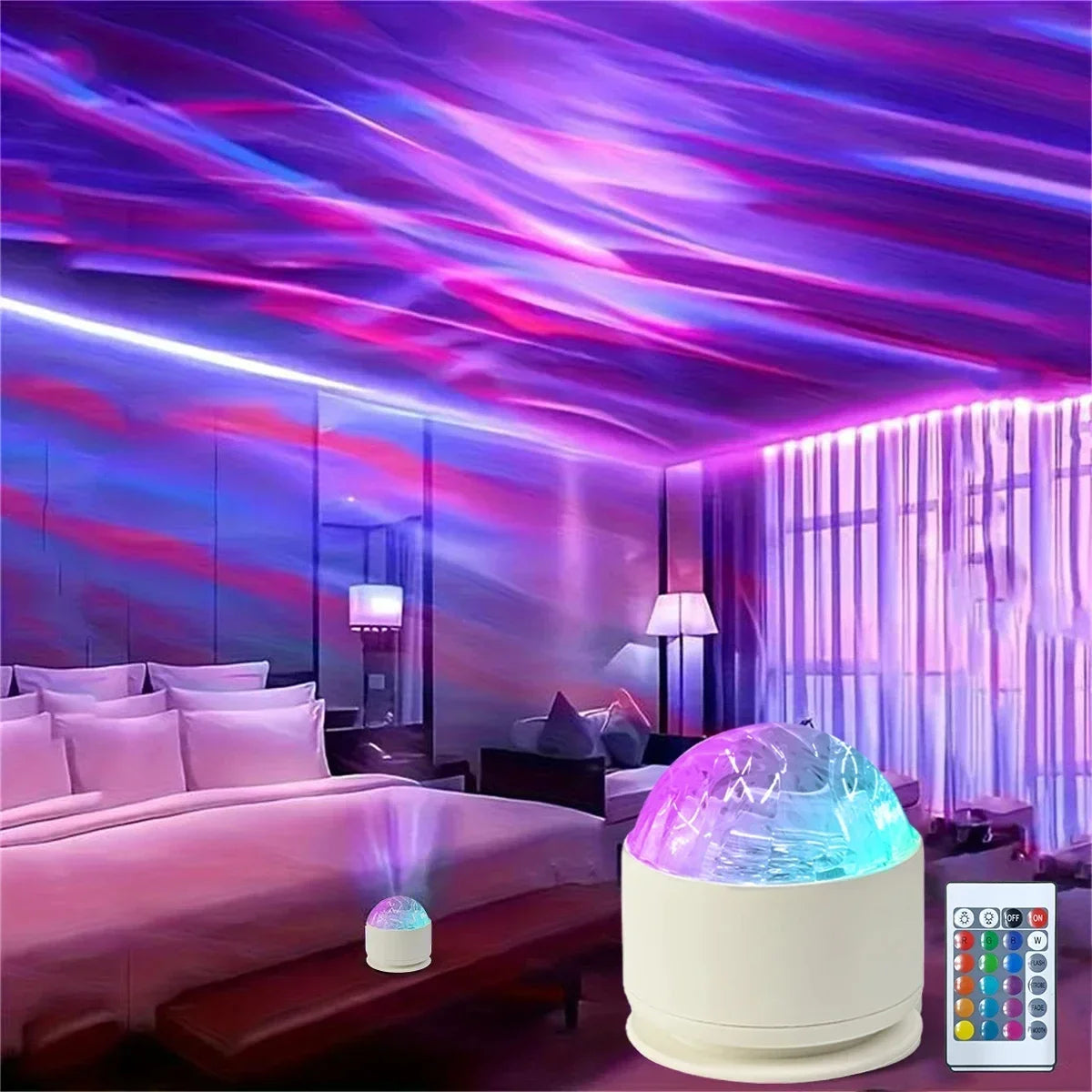 Aurora Borealis Starry Sky Rotating Projector with Remote Control LED Galaxy Night Light 16 Color-Changing Light Effects USBPlug