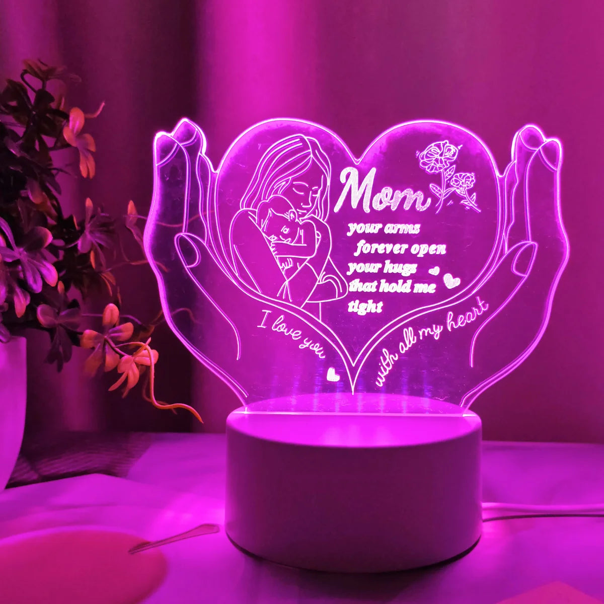 3D Night Light Creative Heart shaped Letter Light Gift Lamp for Mom Mother's Day Small Gift Lamp