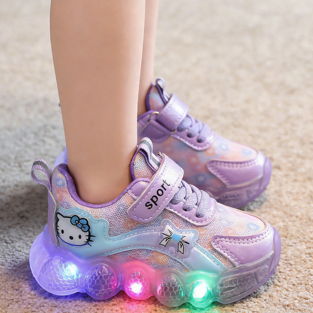 Kids'Casual Shoes Led Light Sneakers Cartoon PU Leather Spring Outdoor For Breathable Anti-slip Sneakers Pink Purple Size 21-30
