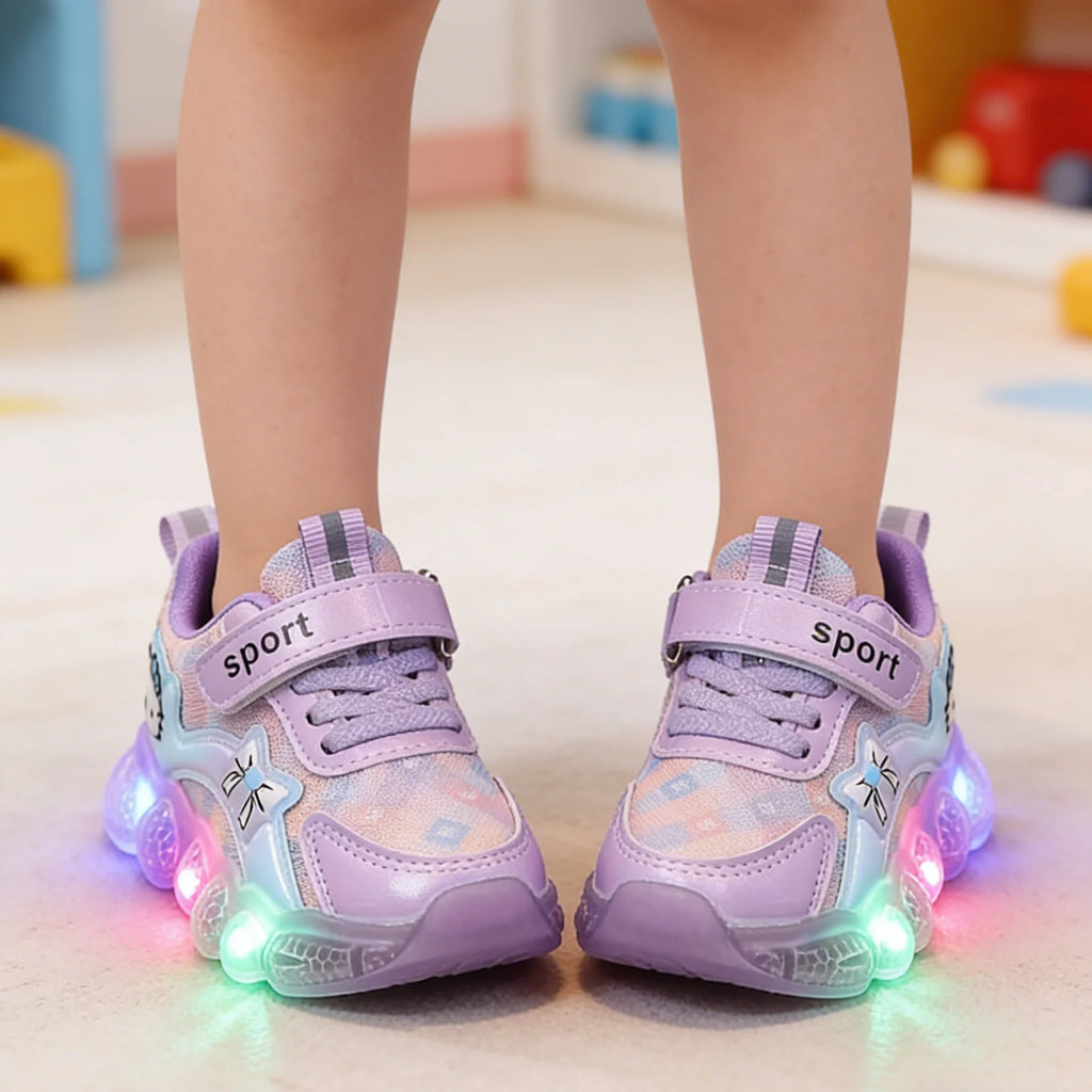 Kids'Casual Shoes Led Light Sneakers Cartoon PU Leather Spring Outdoor For Breathable Anti-slip Sneakers Pink Purple Size 21-30