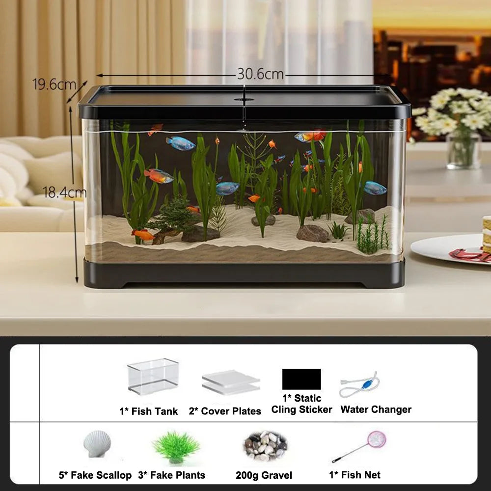 New Clear 360 Aquarium with LED Lighting Power Filter Fish Tank Multifunctional with Water Pump Turtle Tank for Fish Decor