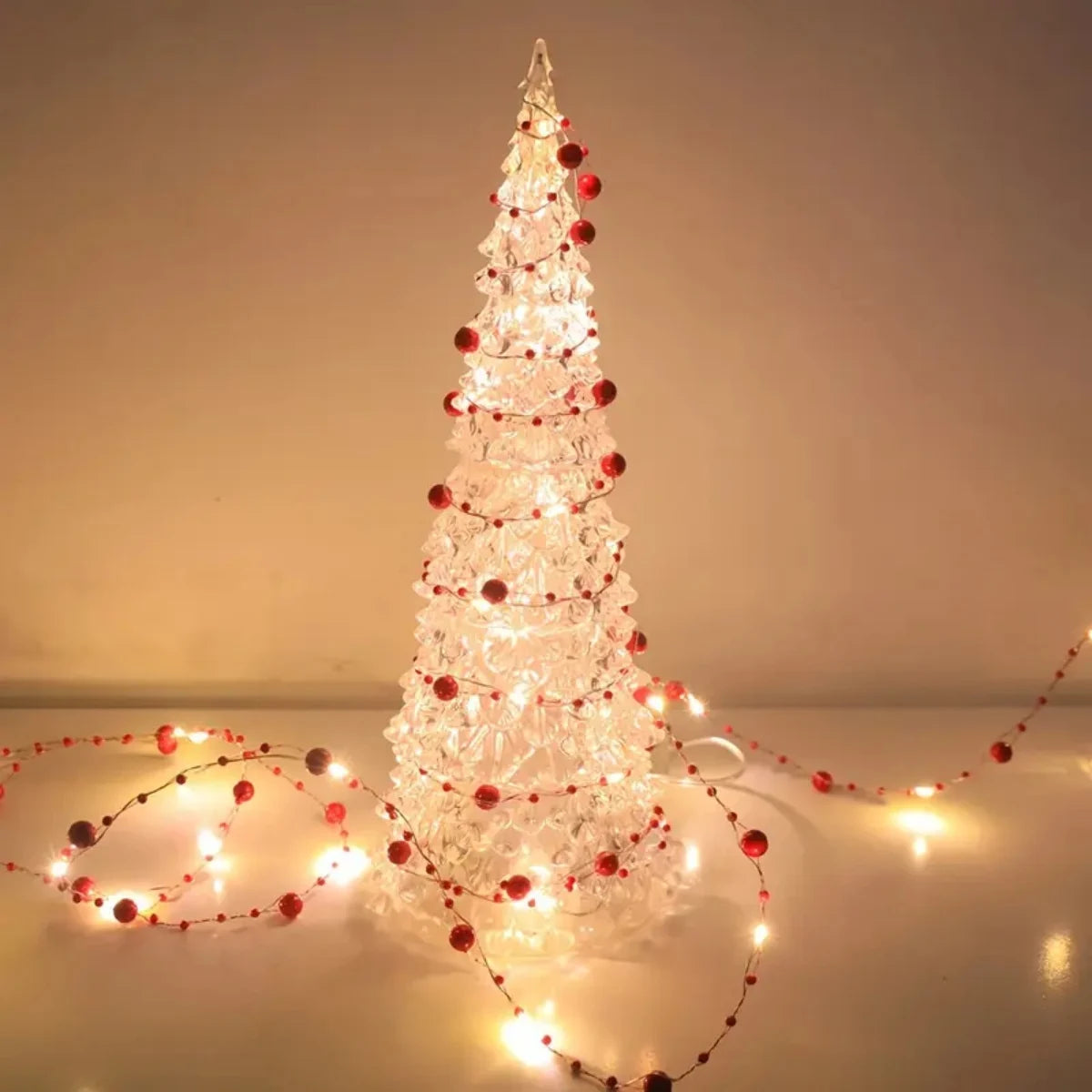 1pc 20/50 LED Red/White Pearl String Lights Pearlized Copper Wire Fairy Lamp Battery Powered For Home Wedding Festival Decor