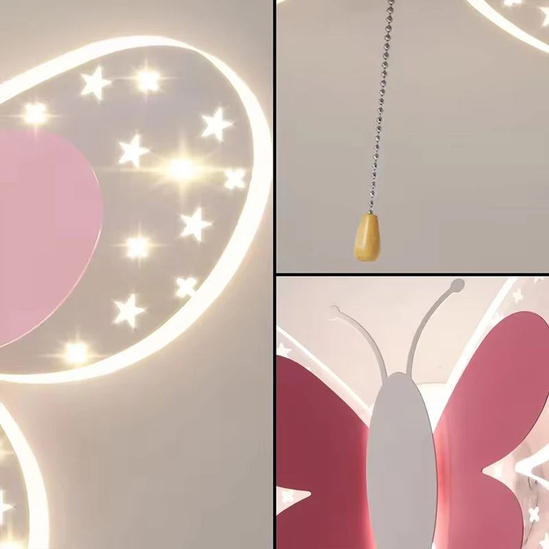 Butterfly LED Wall Lamp Tricolor Adjustment Pull Switch Children Room Wall Light Creative Living Room Bedside Home Ddecor Lamps
