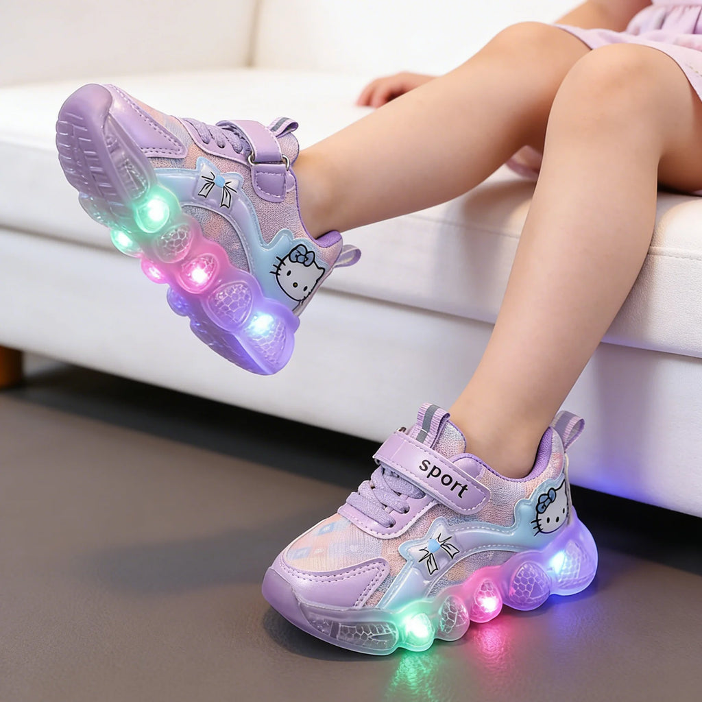 Kids'Casual Shoes Led Light Sneakers Cartoon PU Leather Spring Outdoor For Breathable Anti-slip Sneakers Pink Purple Size 21-30