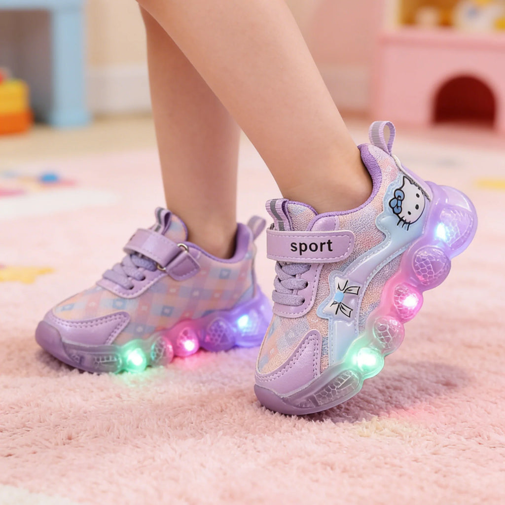 Kids'Casual Shoes Led Light Sneakers Cartoon PU Leather Spring Outdoor For Breathable Anti-slip Sneakers Pink Purple Size 21-30