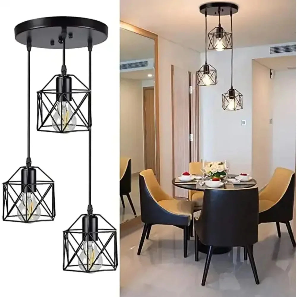 JOYINLED Retro Vintage Mid Century Home Black Rustic Led Chandelier Lamp Round Indoor Hanging Ceiling Light Pedant Light Fixture