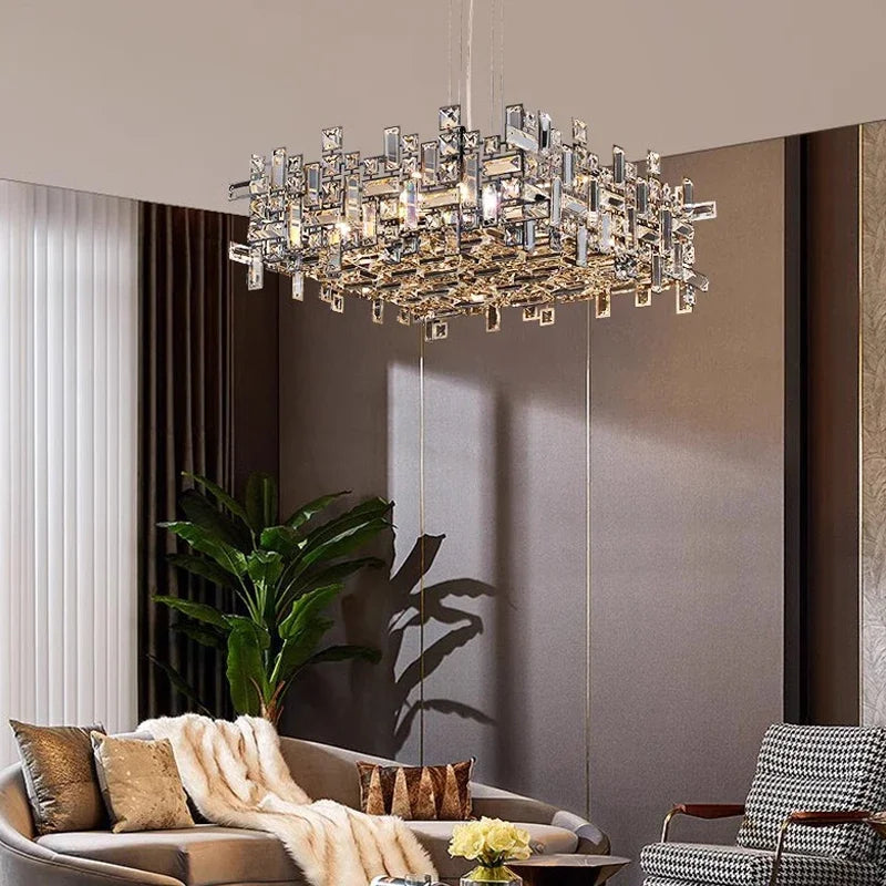 Luxury Chrome LED Crystal Chandeliers Home Villa Living Dining Room Lighting Decorate Indoor Ceiling Pendant Llights Fixtures